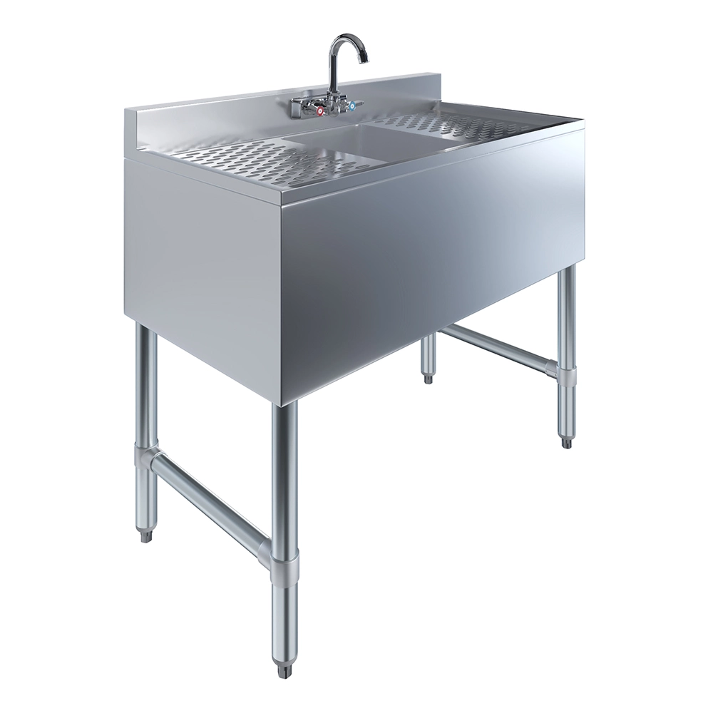 10" X 14" X 10" One Compartment Under Bar Sink With 12" Left and Right Drainboards and Faucet