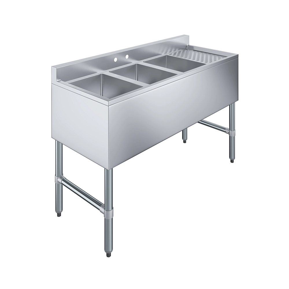 48 in. x 19 in. Three Compartment Underbar Sink with Right Drainboard