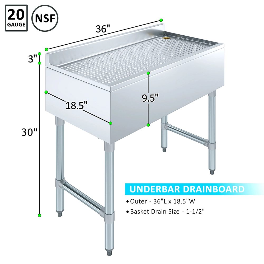 36 in. x 18 in. Stainless Steel Underbar Drainboard - Image 3