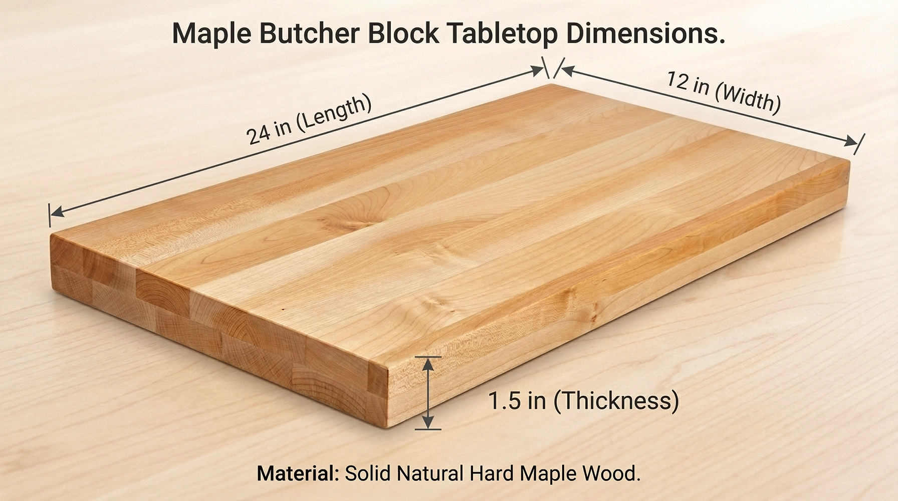 24 in. x 12 in. x 1-1/2 in. Solid Maple Butcher Block Countertop - Image 3