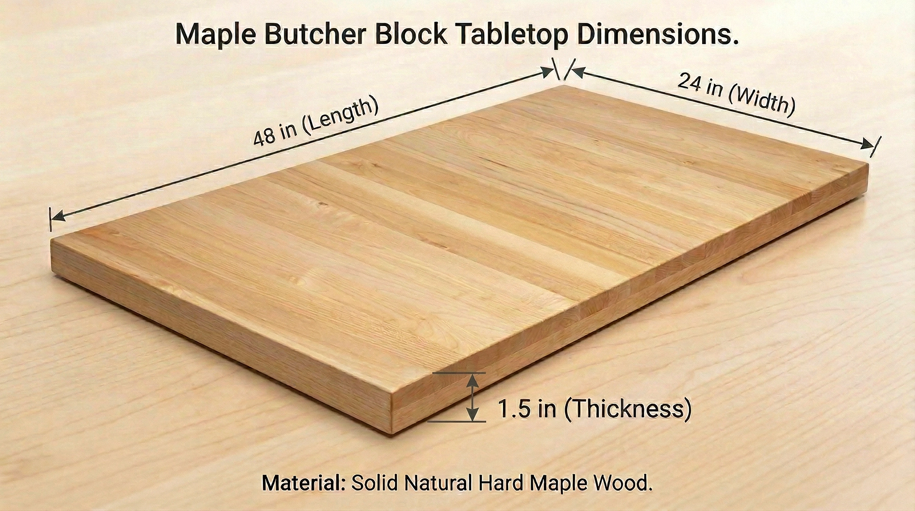 24 in. x 48 in. x 1-1/2 in. Solid Maple Butcher Block Countertop - Image 3