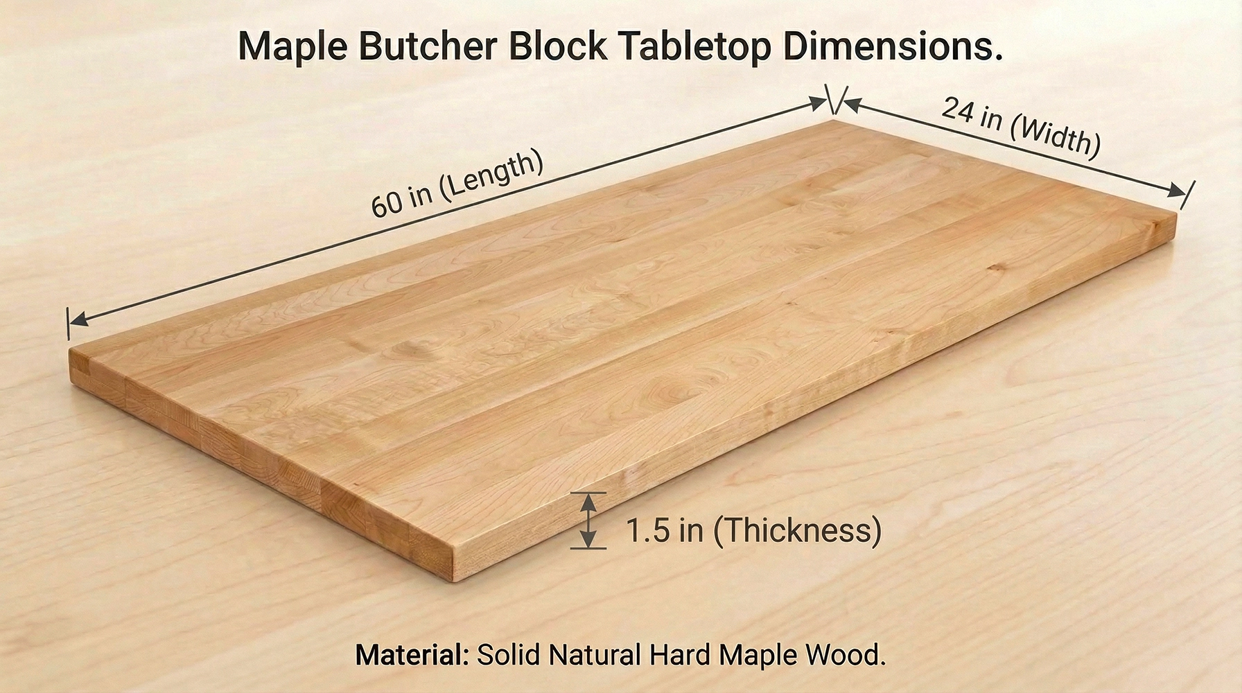 24 in. x 60 in. x 1-1/2 in. Solid Maple Butcher Block Countertop - Image 3
