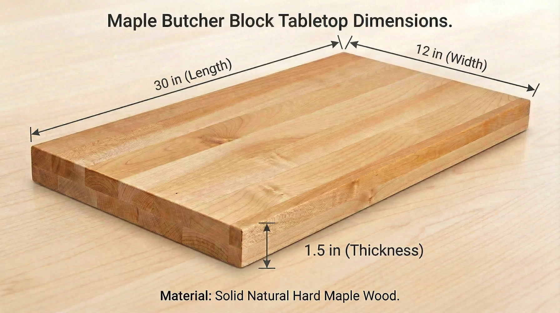 30 in. x 12 in. x 1-1/2 in. Solid Maple Butcher Block Countertop - Image 3
