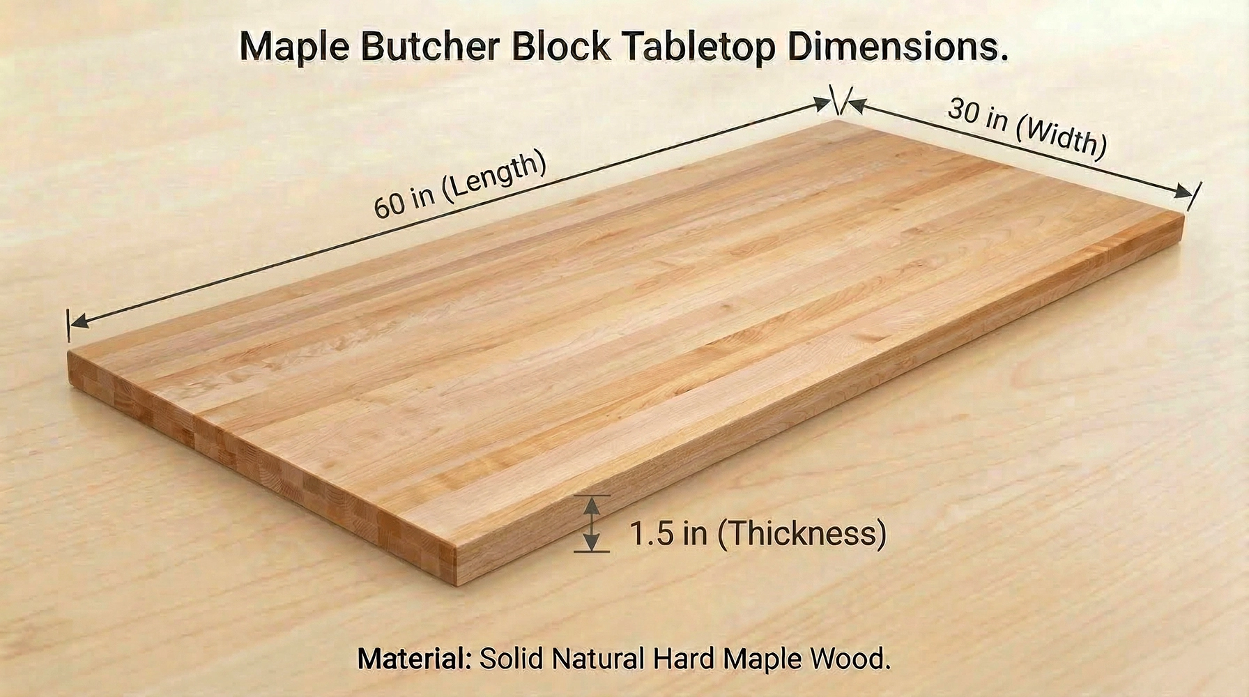 30 in. x 60 in. x 1-1/2 in. Solid Maple Butcher Block Countertop - Image 3