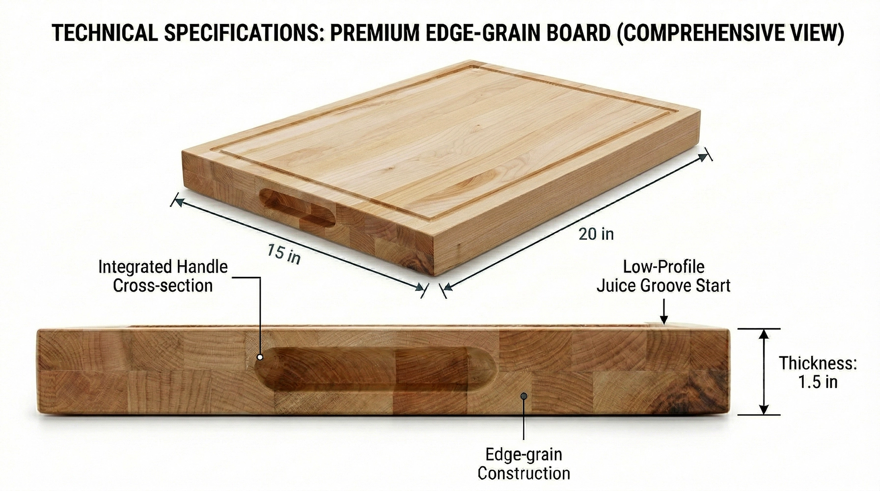 15 in. x 20 in. Maple Wood Cutting Board - Image 3