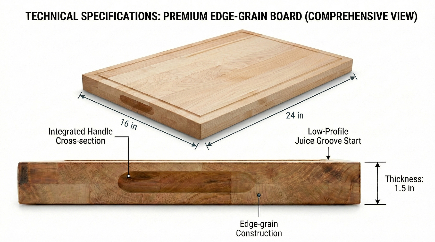 16 in. x 24 in. Maple Wood Cutting Board - Image 3
