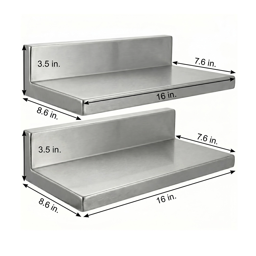 16 in. x 8-3/5 in. x 3-1/2 in. Stainless Steel Wall Shelf. 2/Pack - Image 3