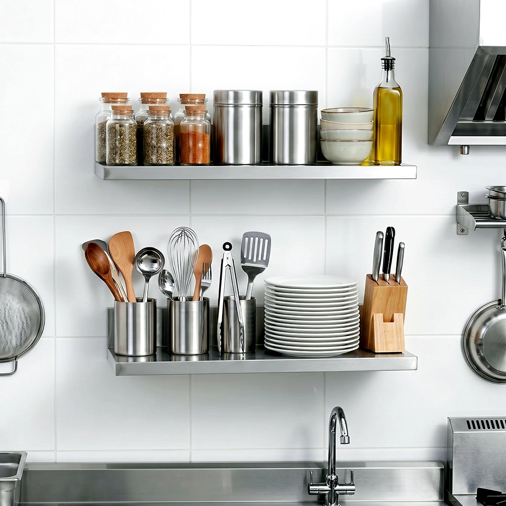 16 in. x 8-3/5 in. x 3-1/2 in. Stainless Steel Wall Shelf. 2/Pack - Image 7