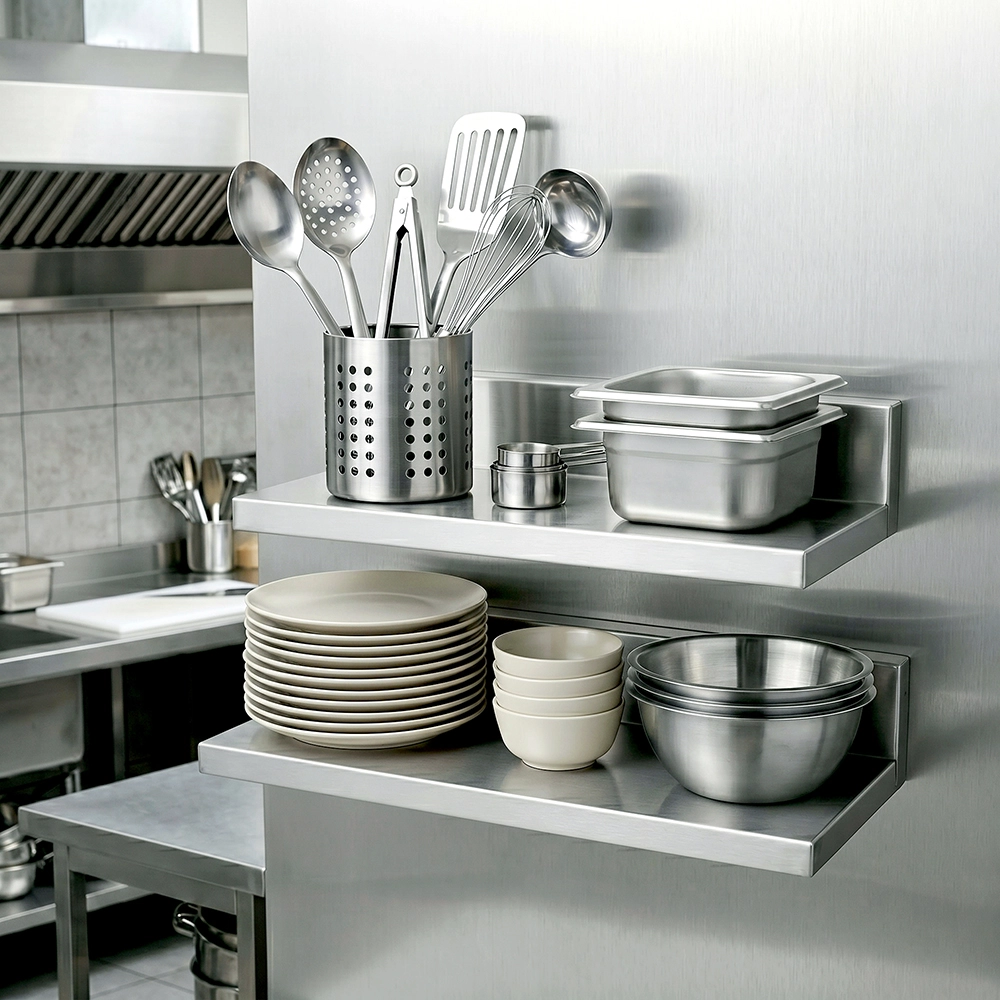 16 in. x 8-3/5 in. x 3-1/2 in. Stainless Steel Wall Shelf. 2/Pack - Image 8