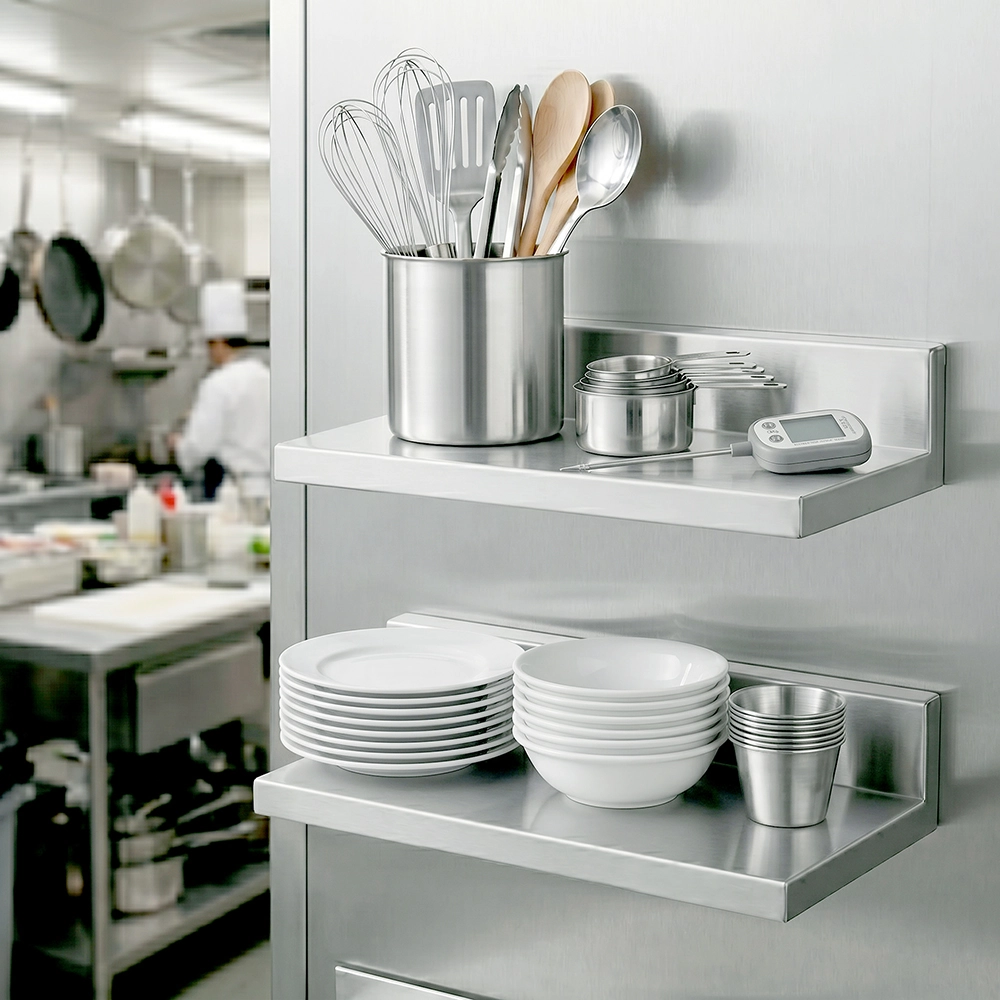 16 in. x 8-3/5 in. x 3-1/2 in. Stainless Steel Wall Shelf. 2/Pack - Image 9