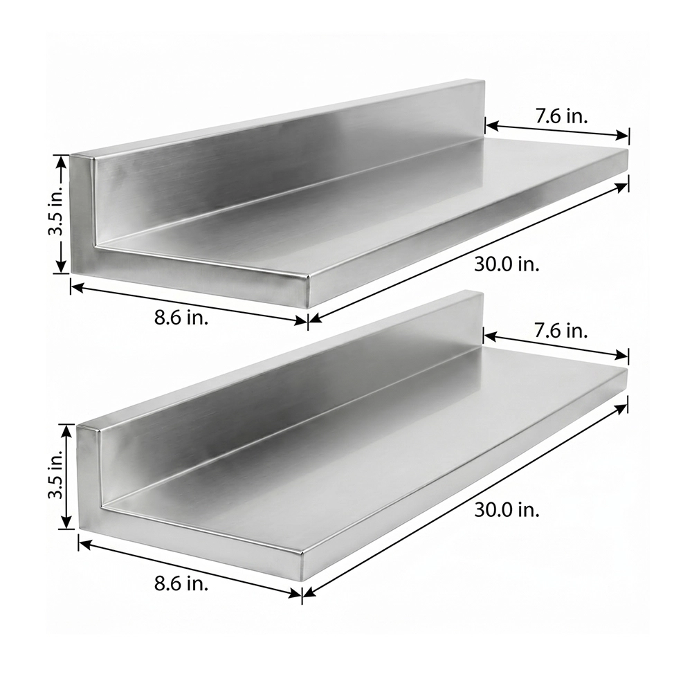 30 in. x 8-3/5 in. x 3-1/2 in. Stainless Steel Wall Shelf. 2/Pack - Image 3