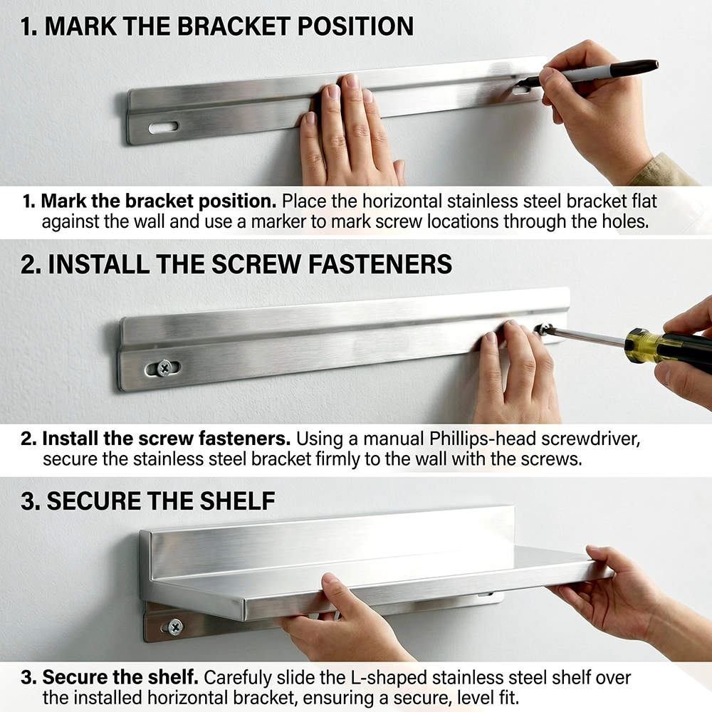 30 in. x 8-3/5 in. x 3-1/2 in. Stainless Steel Wall Shelf. 2/Pack - Image 4