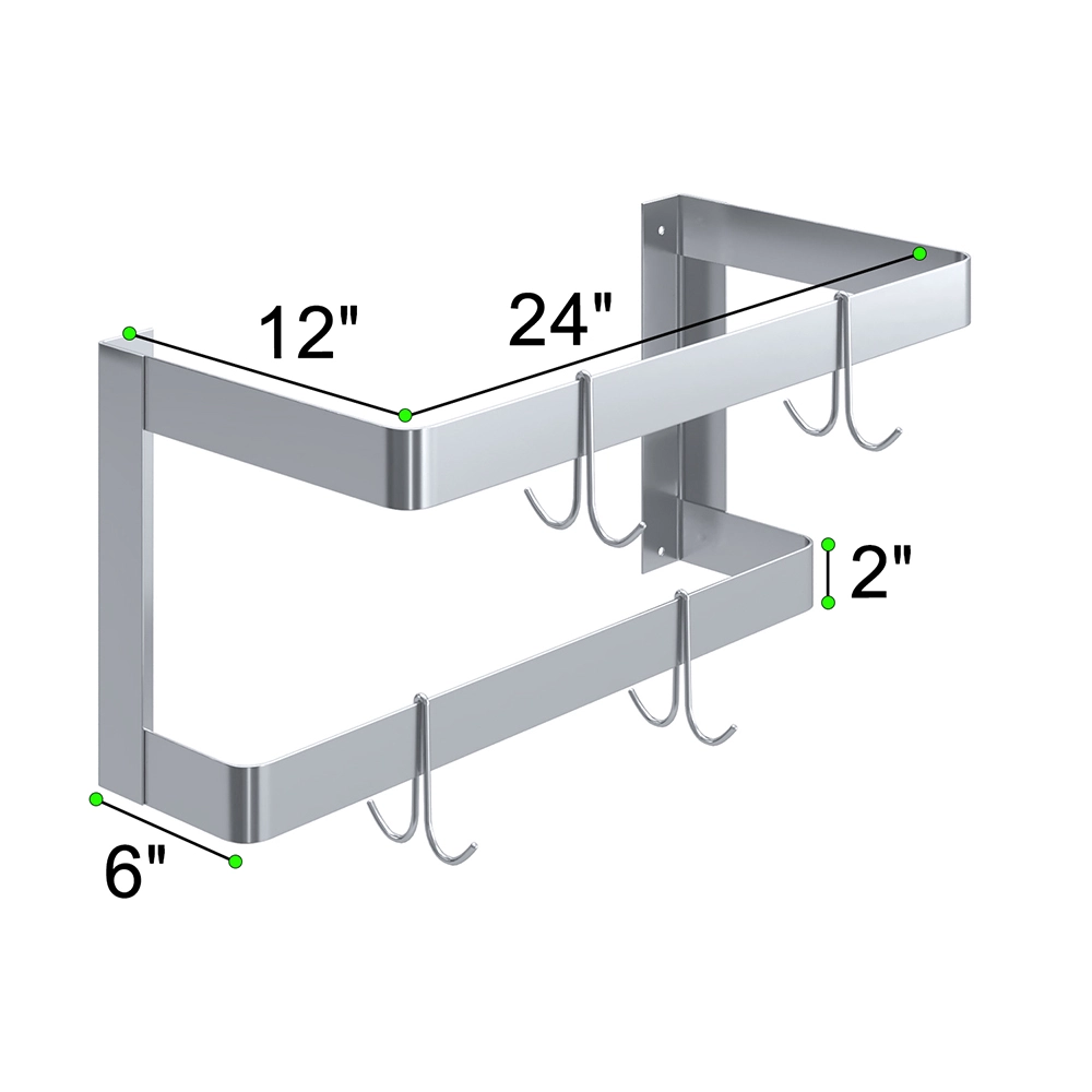 24 in. Wall-Mounted Stainless Steel Double-Line Pot Rack - Image 3