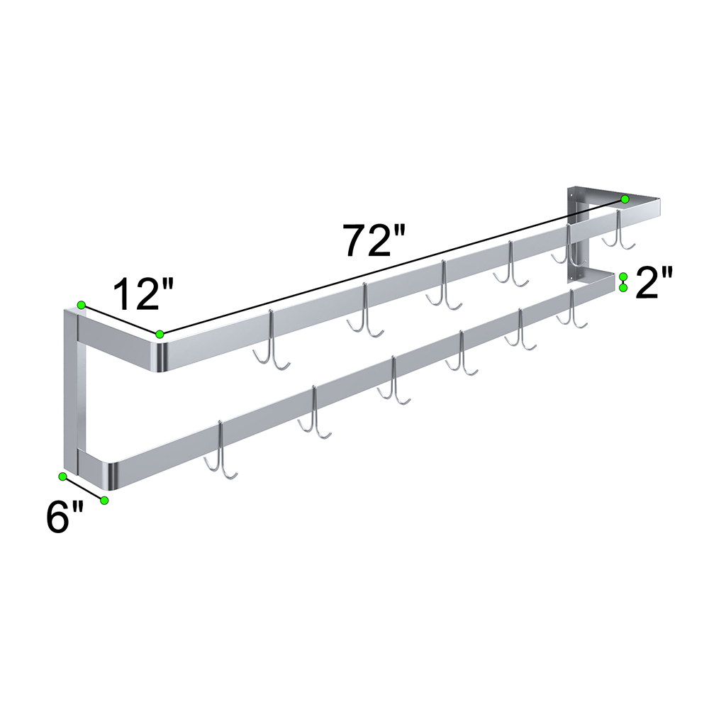 72 in. Wall-Mounted Stainless Steel Double-Line Pot Rack - Image 3
