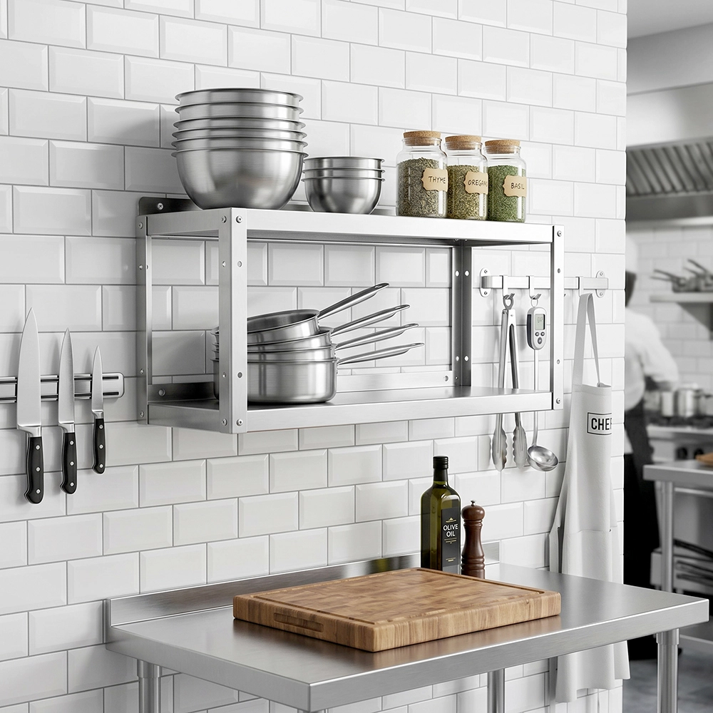 2-Tier Stainless Steel Wall Shelf - 12 in. x 36 in. x 16 in. - Image 7