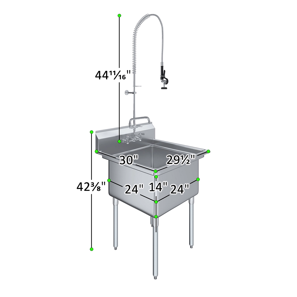 30 in. x 30 in. Stainless Steel One Compartment Sink with Pre-Rinse Faucet Assembly - Image 3