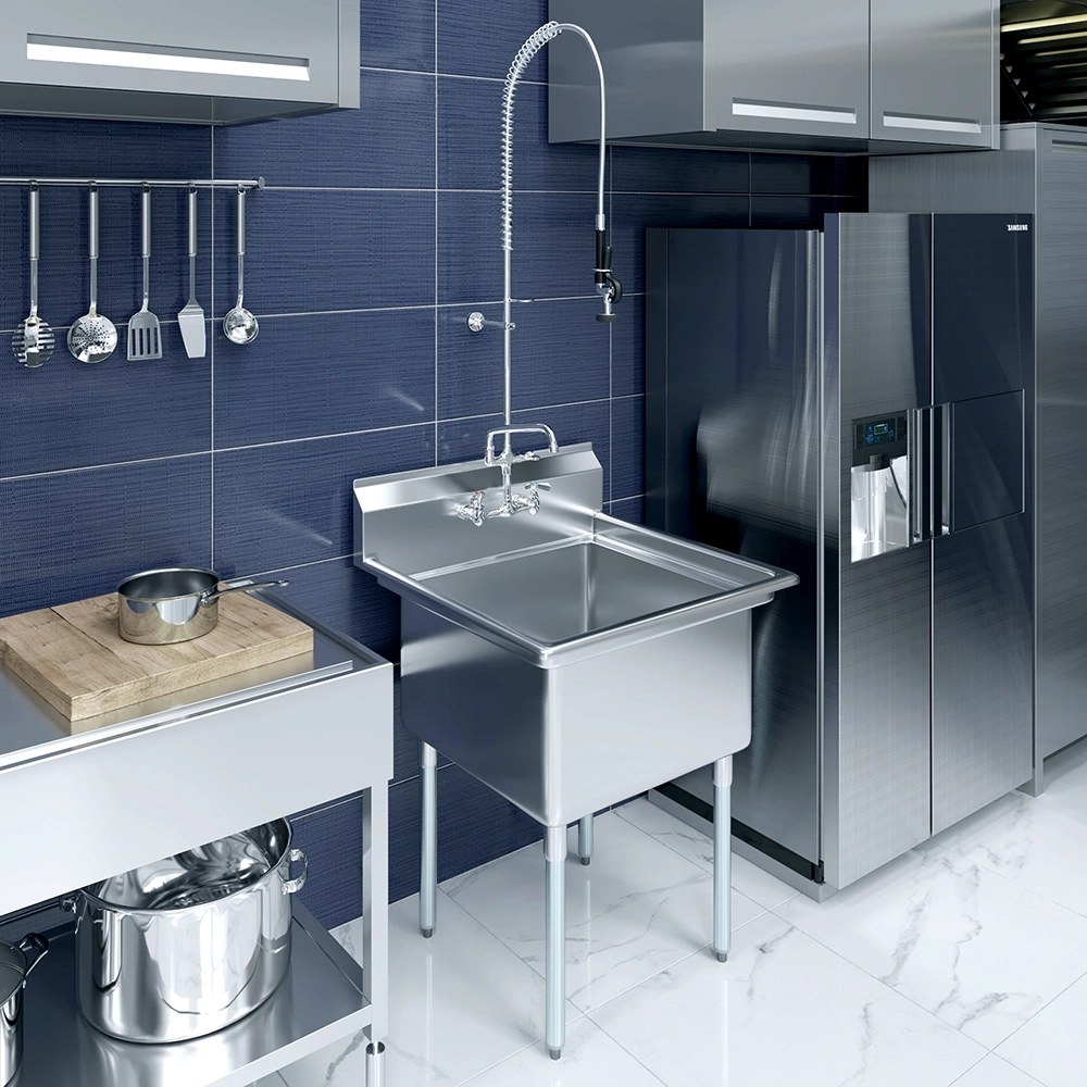 30 in. x 30 in. Stainless Steel One Compartment Sink with Pre-Rinse Faucet Assembly - Image 8