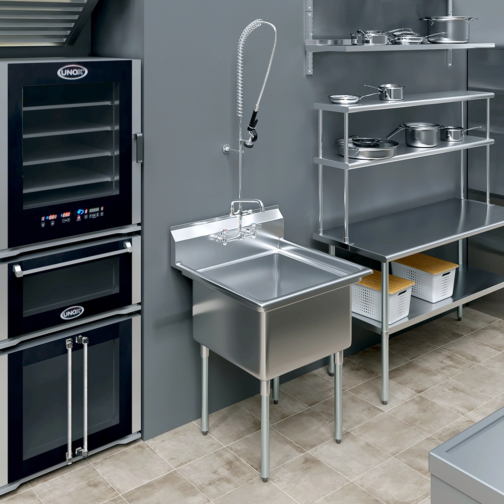 30 in. x 30 in. Stainless Steel One Compartment Sink with Pre-Rinse Faucet Assembly - Image 7