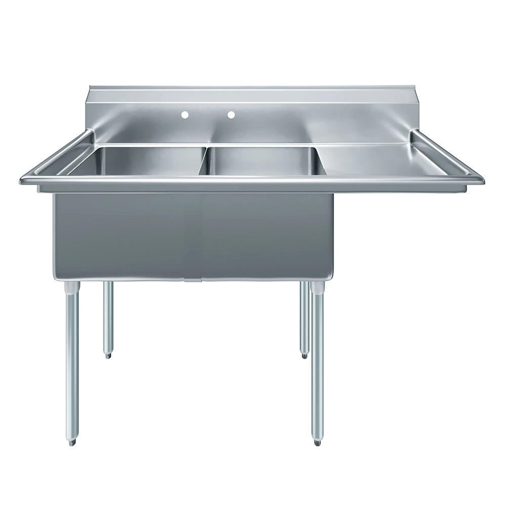 18" X 18" X 12" with 18" Right Drainboard Two Compartment Stainless Steel Commercial Prep & Utility Sink - Image 2