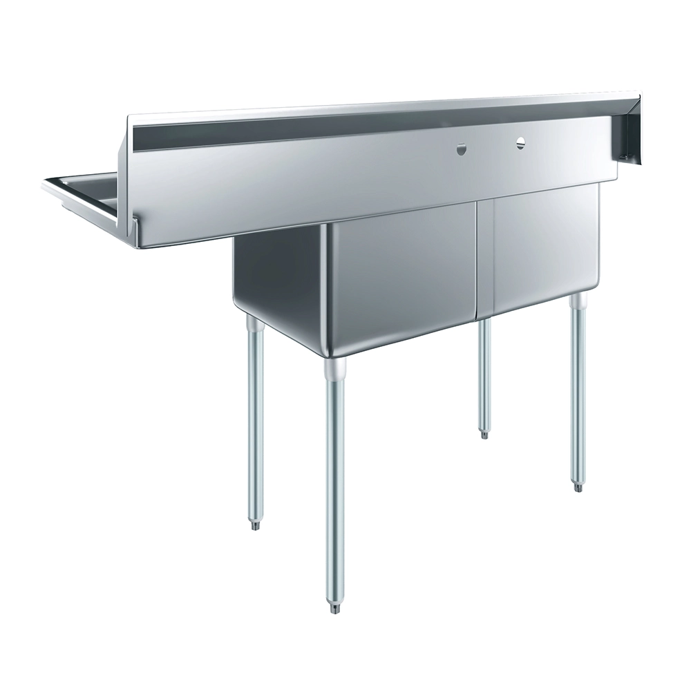 18" X 18" X 12" with 18" Right Drainboard Two Compartment Stainless Steel Commercial Prep & Utility Sink - Image 4