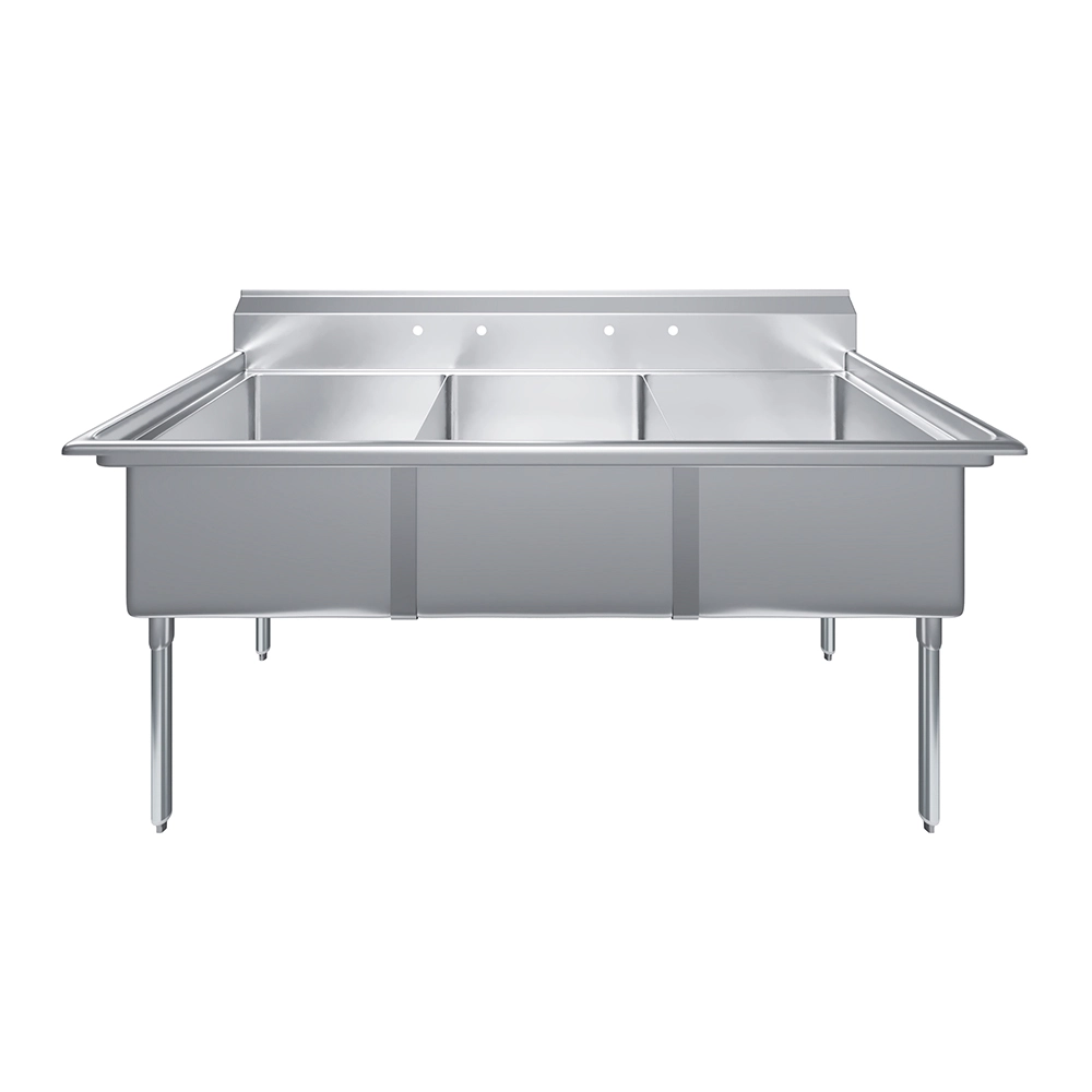 78 in. x 30 in. Stainless Steel Three Compartment Sink with 24 in. x 24 in. x 14 in. Bowls - Image 2