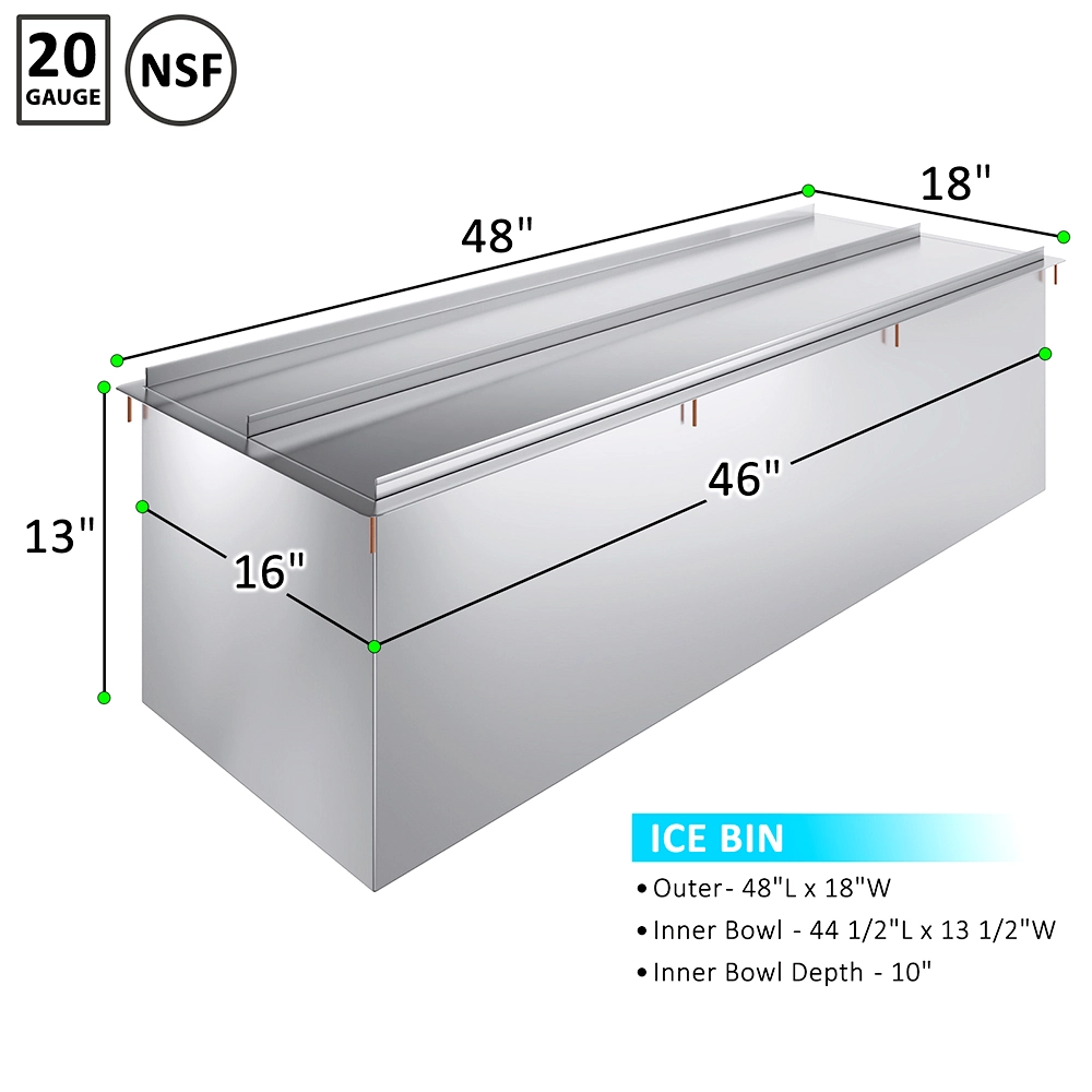 18 in. x 48 in. Stainless Steel Drop-In Ice Bin with Sliding Lid - Image 3