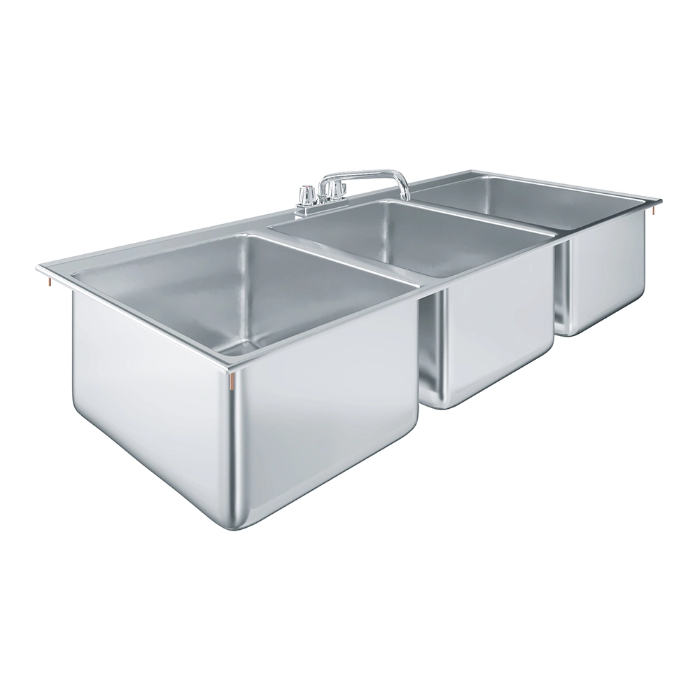 Stainless Steel 3 Compartment Drop-In Sink. Bowl 16 in. x 20 in. x 12 in. With Faucet