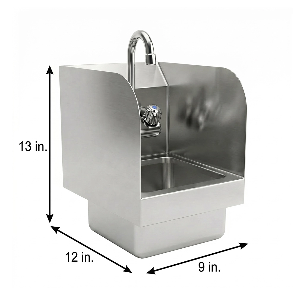 12 in. x 9 in. x 13 in. Wall Mount Stainless Steel Hand Sink with Side Splashes - Image 3
