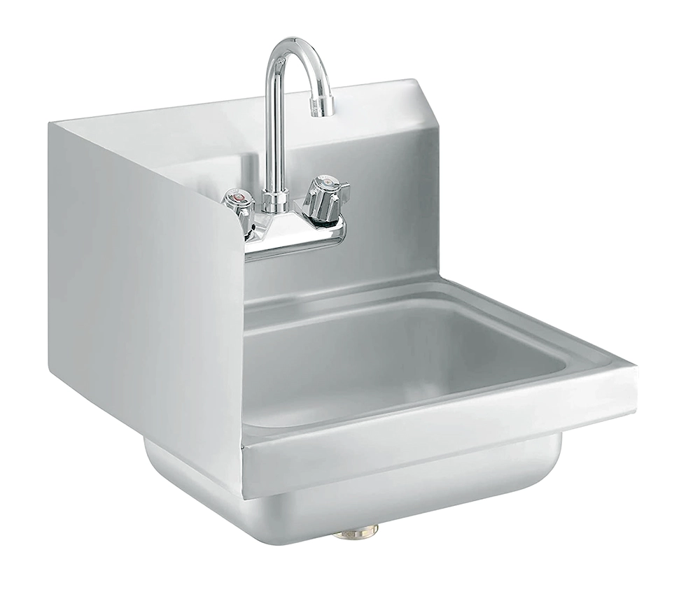 Stainless Steel Wall Mounted Hand Sink 17 in. x 15 in. with Left Side Splash and Gooseneck Faucet