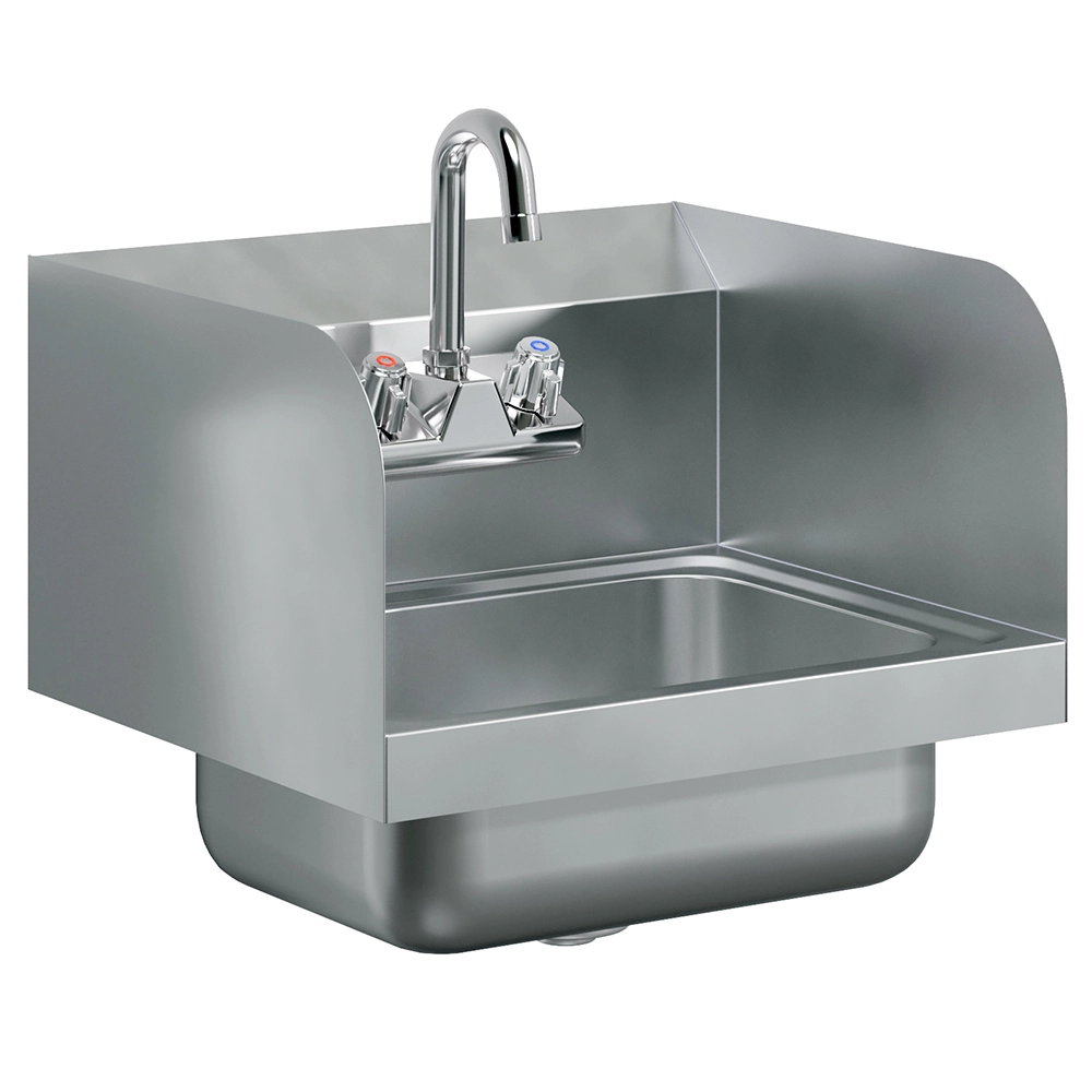 17" X 15" Stainless Steel Wall Mount Hand Sink with Gooseneck Faucet and Sidesplash