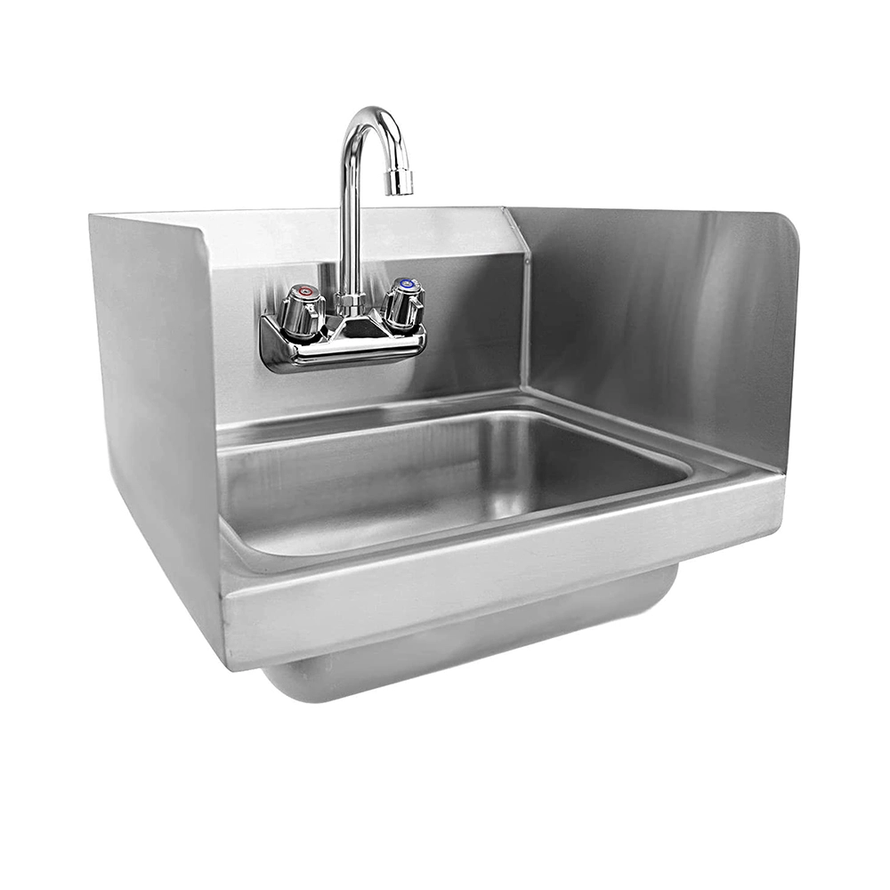 Stainless Steel Wall Mount Hand Sink with SideSplash 12 in. x 12 in. With Gooseneck Faucet