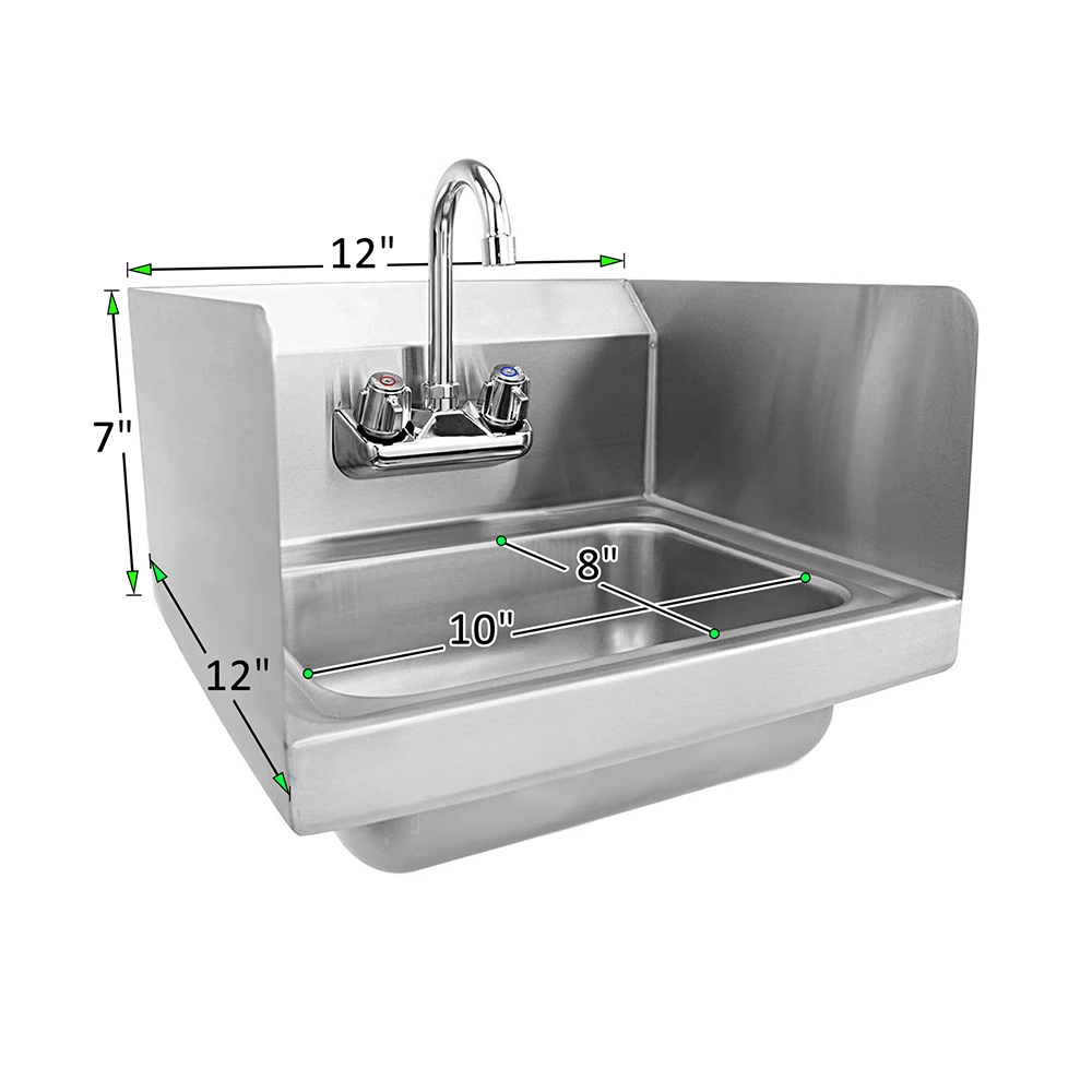 Stainless Steel Wall Mount Hand Sink with SideSplash 12 in. x 12 in. With Gooseneck Faucet - Image 3