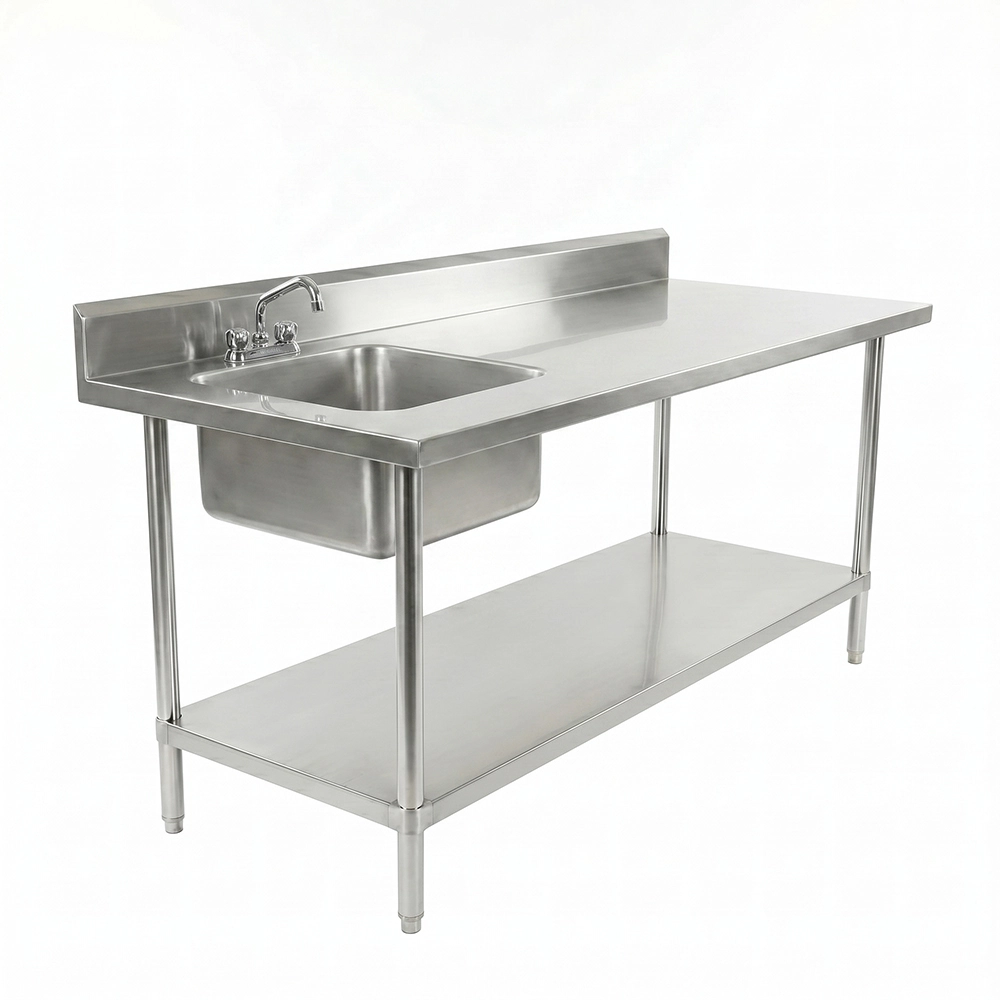 72 in. x 30 in. Stainless Steel Work Table with Built-in Left Prep Sink and Faucet