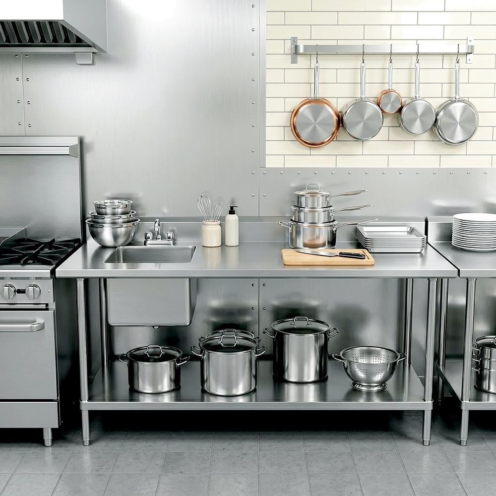 72 in. x 30 in. Stainless Steel Work Table with Built-in Left Prep Sink and Faucet - Image 10