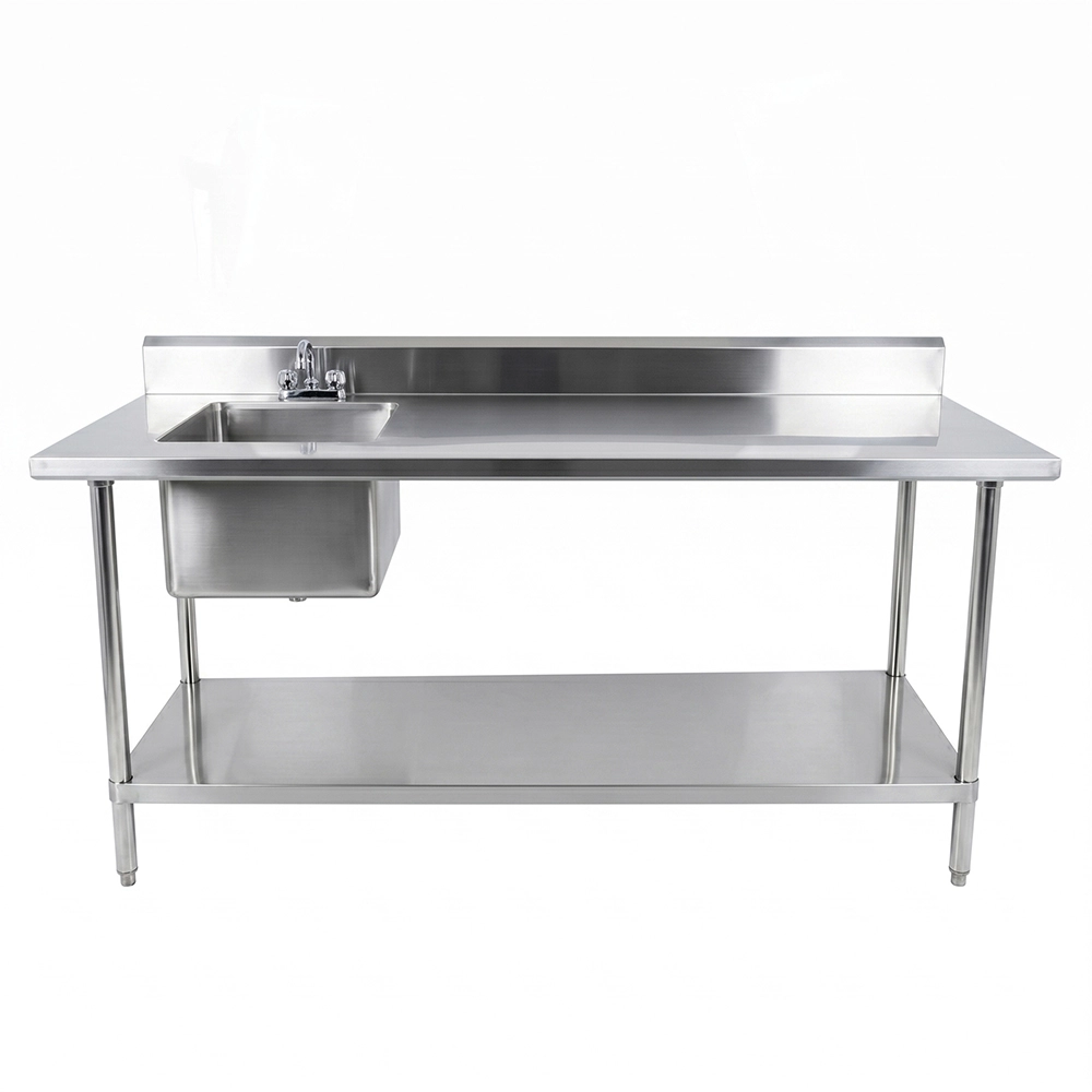 72 in. x 30 in. Stainless Steel Work Table with Built-in Left Prep Sink and Faucet - Image 2