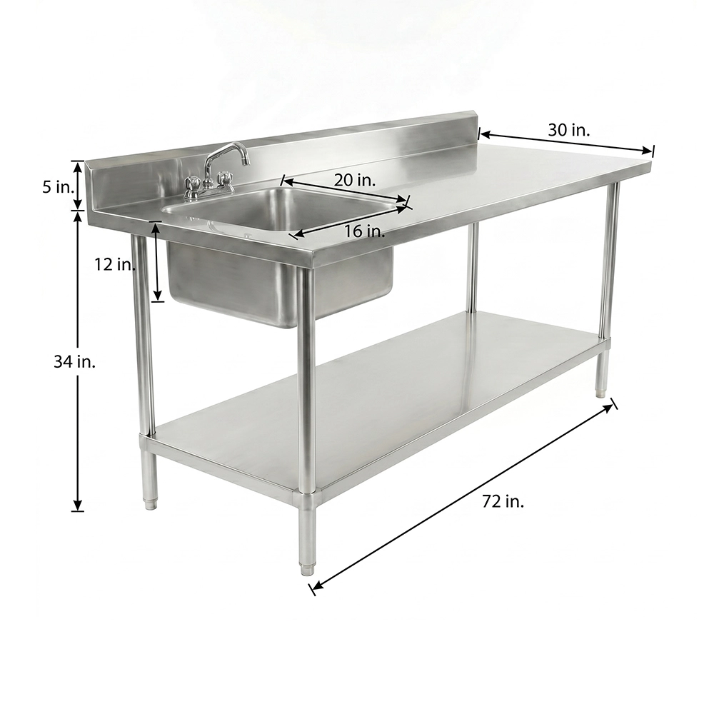 72 in. x 30 in. Stainless Steel Work Table with Built-in Left Prep Sink and Faucet - Image 3