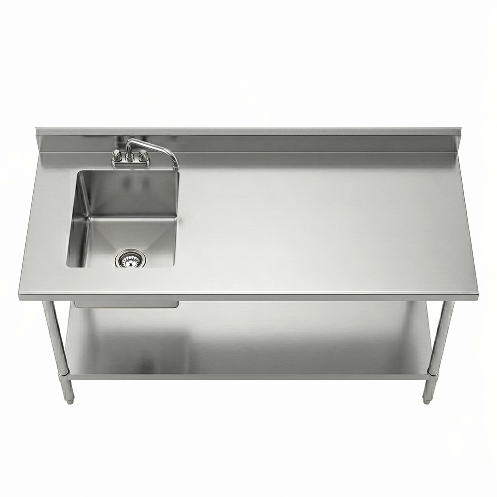 72 in. x 30 in. Stainless Steel Work Table with Built-in Left Prep Sink and Faucet - Image 4