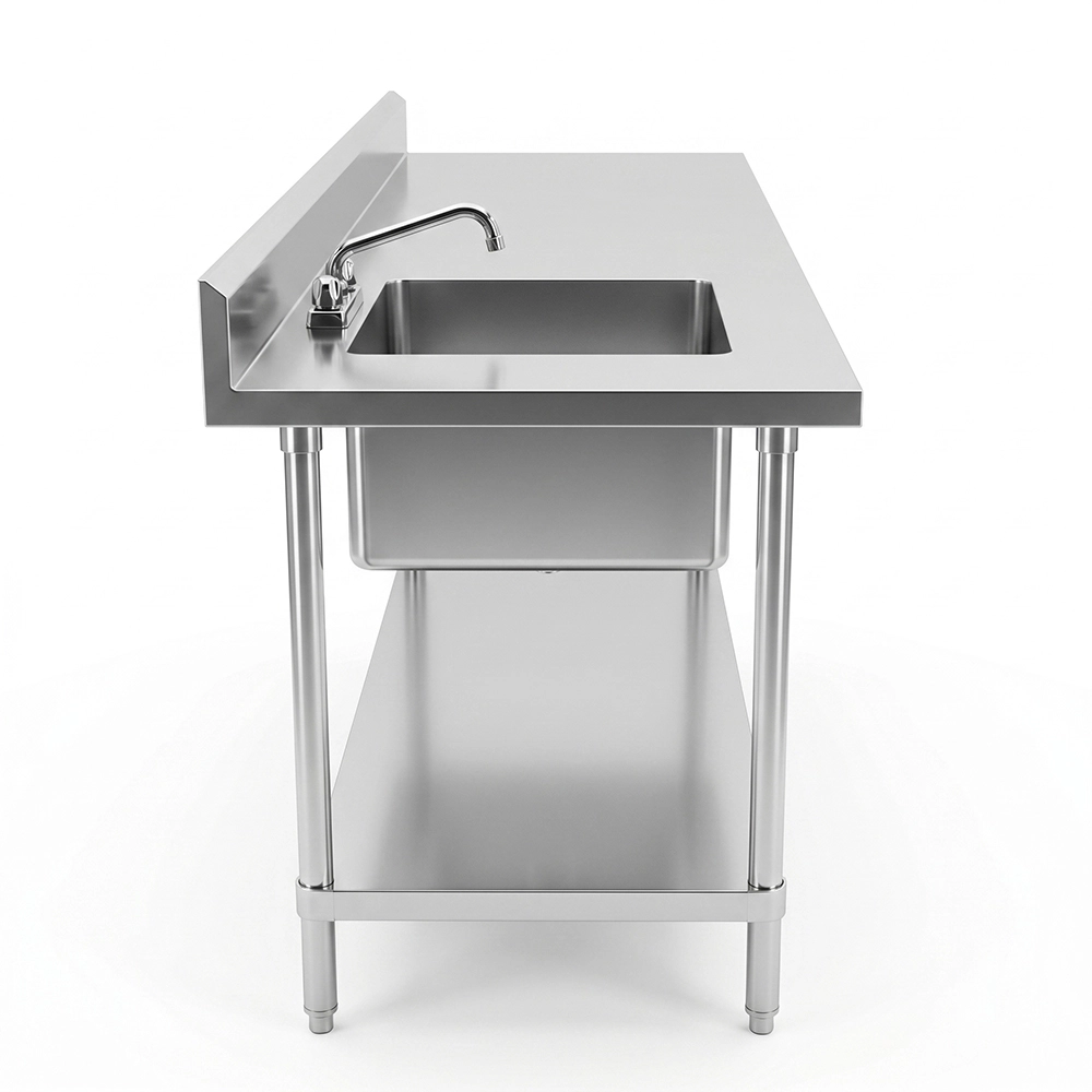 72 in. x 30 in. Stainless Steel Work Table with Built-in Left Prep Sink and Faucet - Image 5