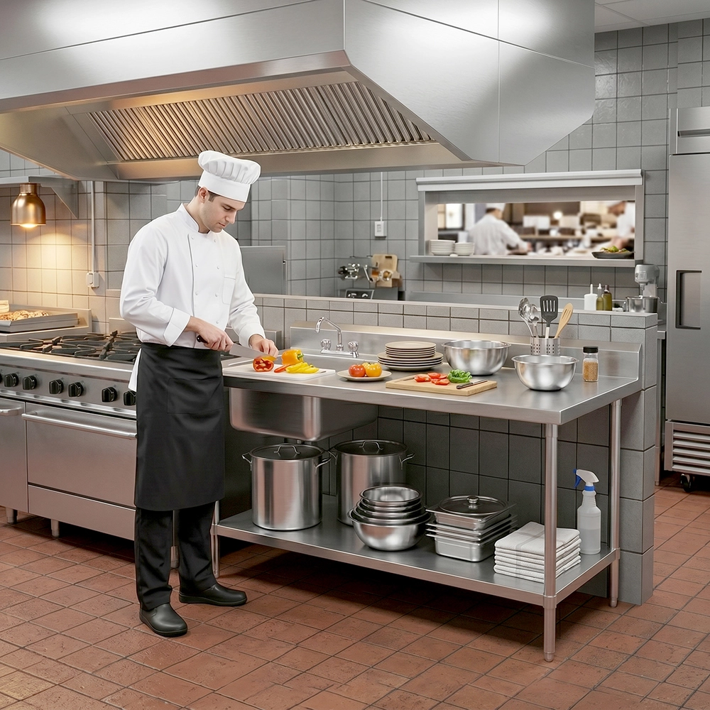 72 in. x 30 in. Stainless Steel Work Table with Built-in Left Prep Sink and Faucet - Image 6