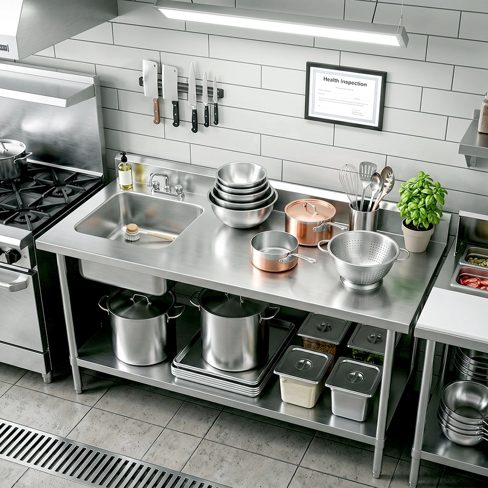 72 in. x 30 in. Stainless Steel Work Table with Built-in Left Prep Sink and Faucet - Image 7