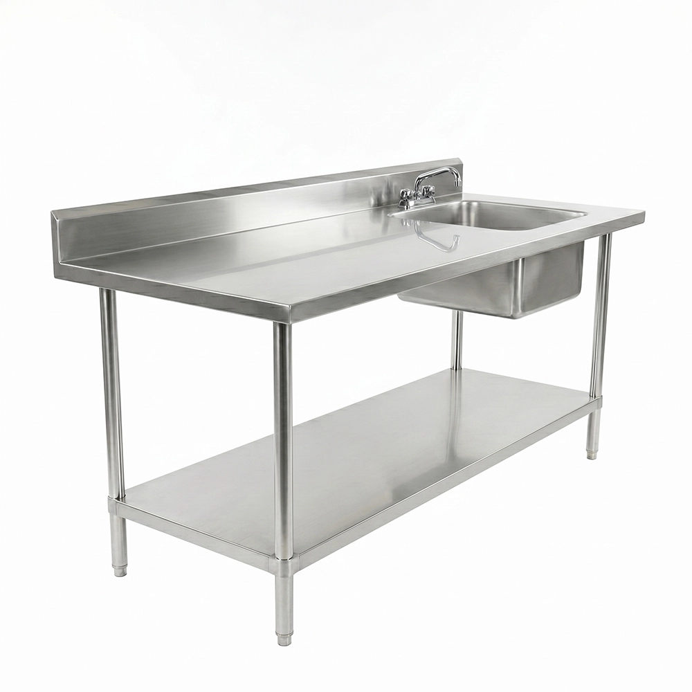 72 in. x 30 in. Stainless Steel Work Table with Built-in Right Prep Sink and Faucet