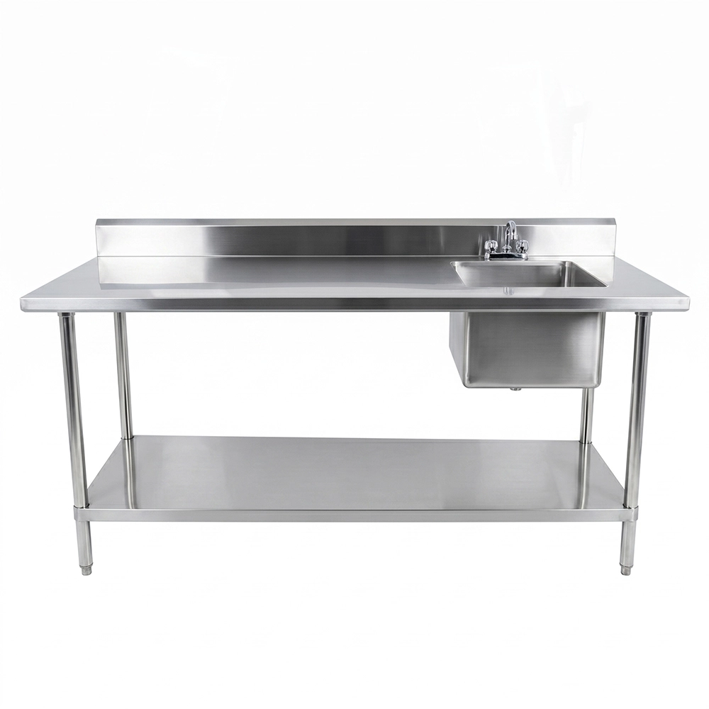 72 in. x 30 in. Stainless Steel Work Table with Built-in Right Prep Sink and Faucet - Image 2