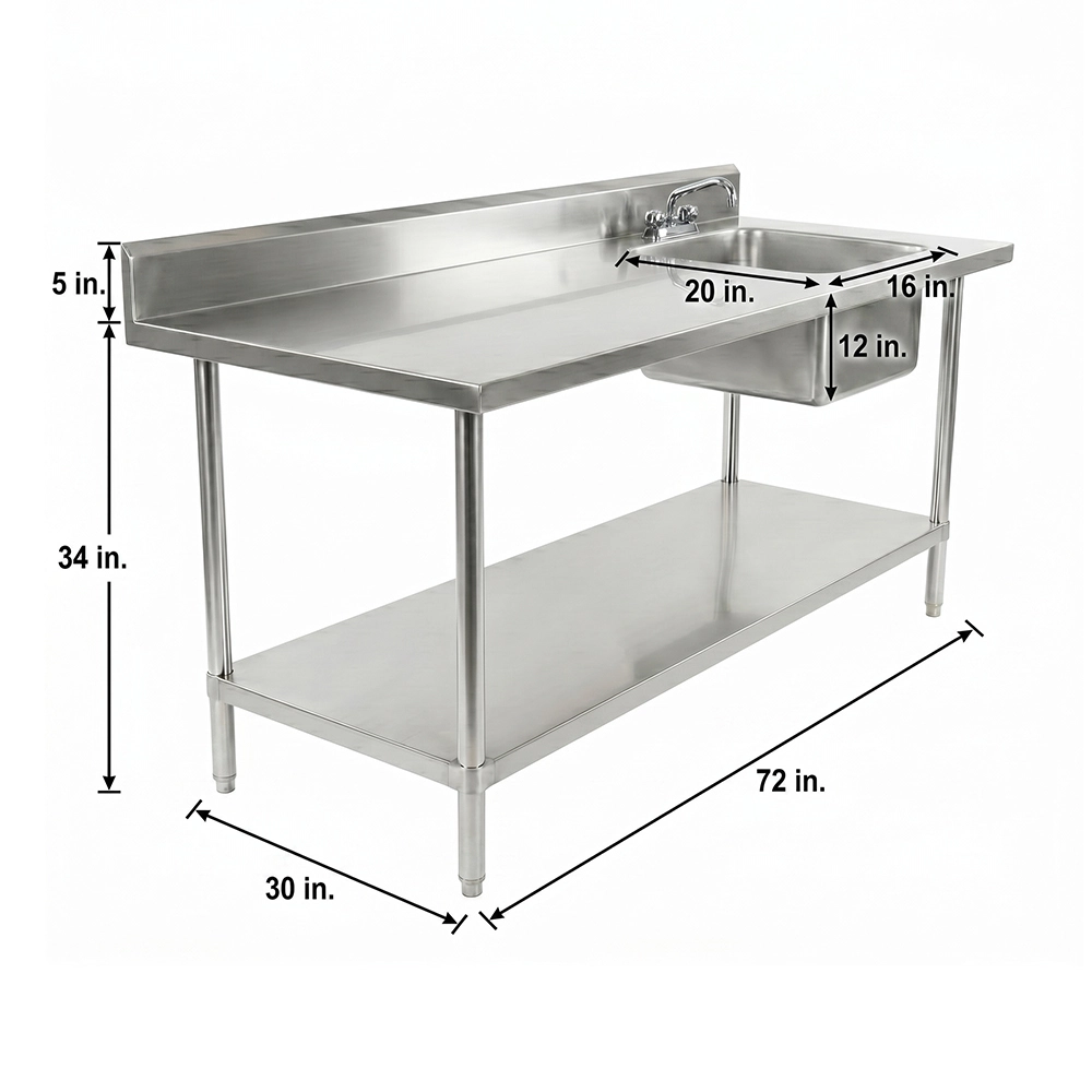 72 in. x 30 in. Stainless Steel Work Table with Built-in Right Prep Sink and Faucet - Image 3