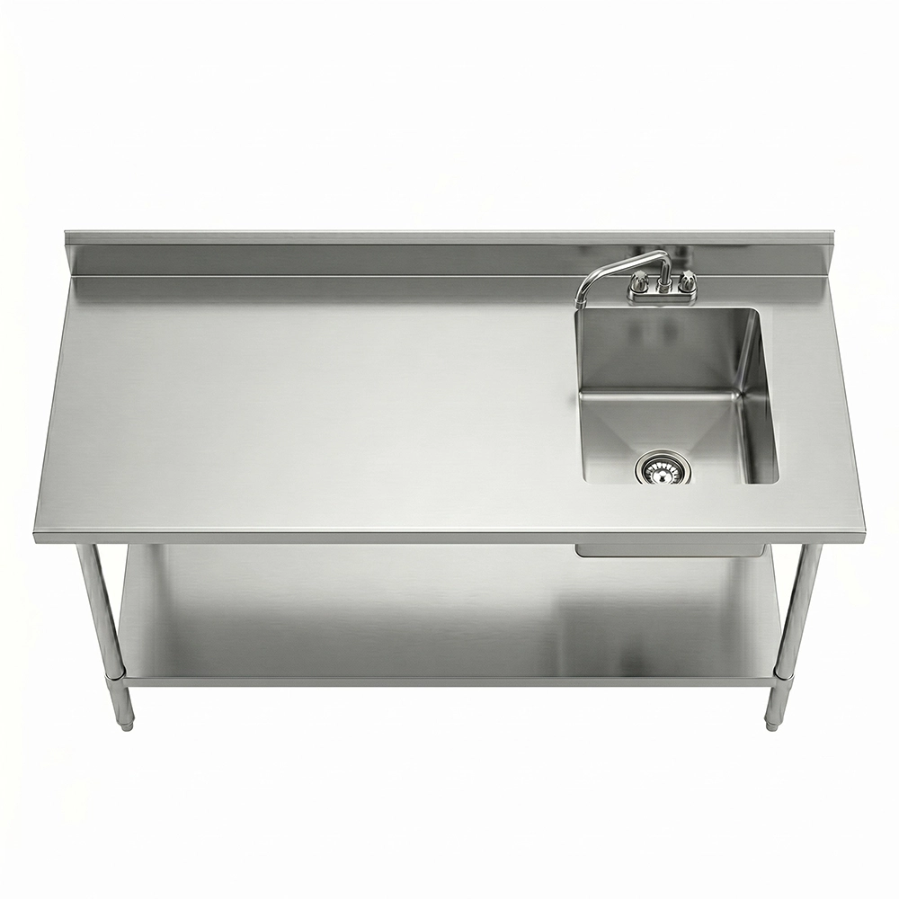 72 in. x 30 in. Stainless Steel Work Table with Built-in Right Prep Sink and Faucet - Image 4
