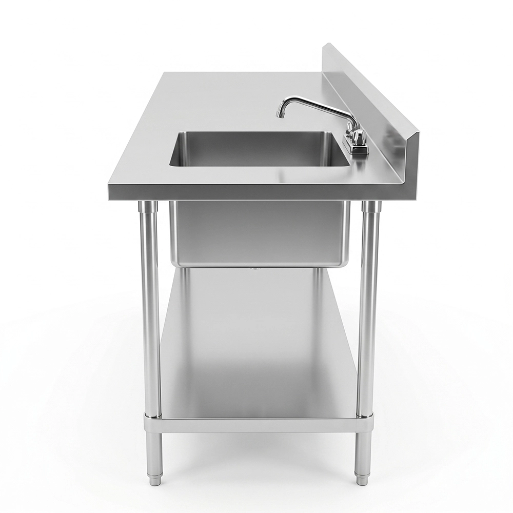 72 in. x 30 in. Stainless Steel Work Table with Built-in Right Prep Sink and Faucet - Image 5
