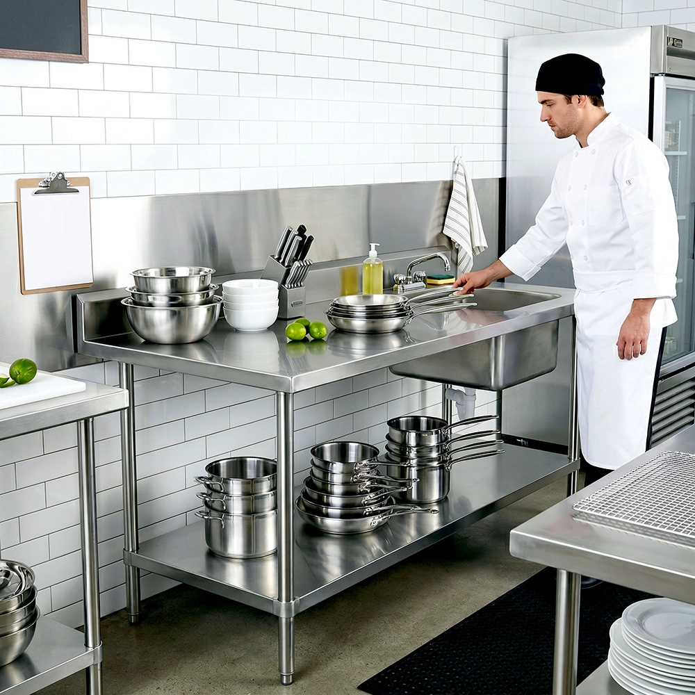 72 in. x 30 in. Stainless Steel Work Table with Built-in Right Prep Sink and Faucet - Image 6