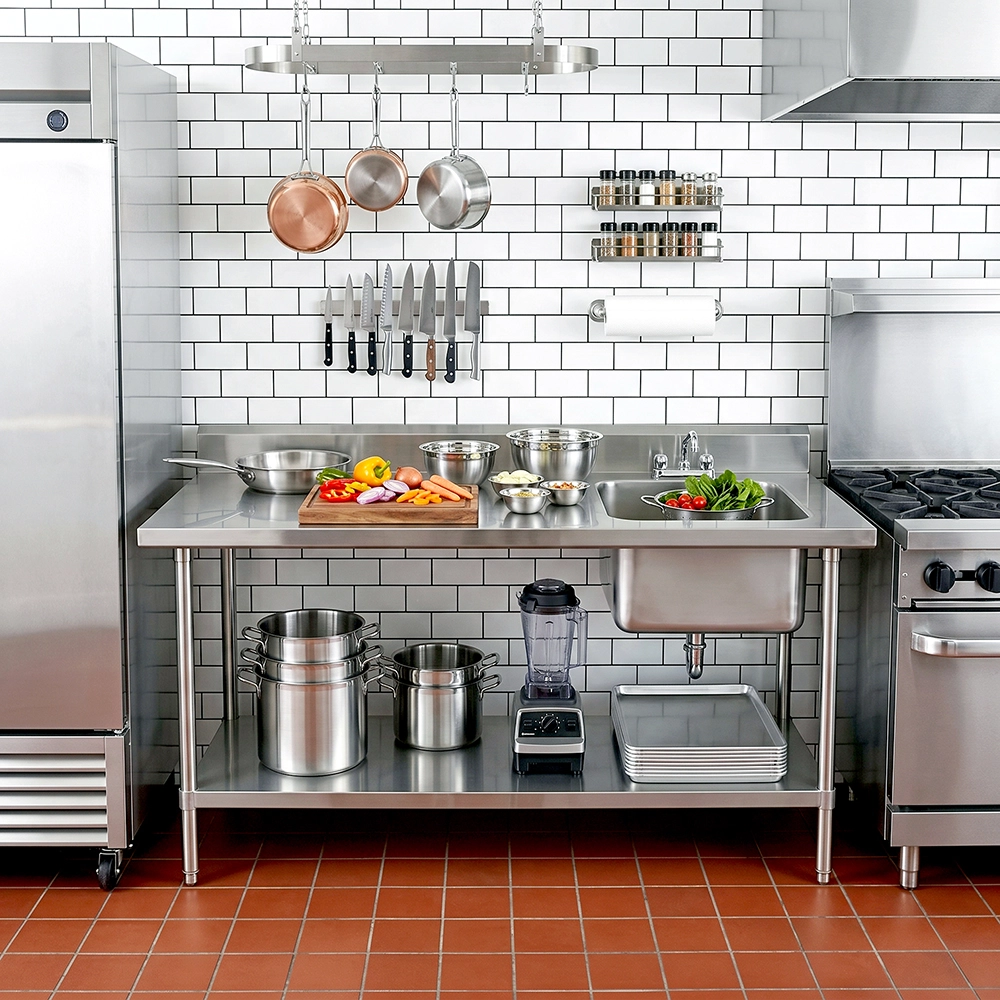 72 in. x 30 in. Stainless Steel Work Table with Built-in Right Prep Sink and Faucet - Image 7