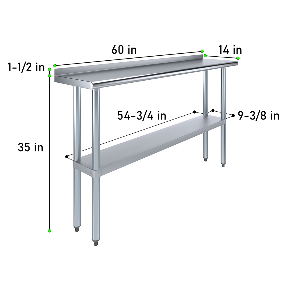14 in. X 60 in. Stainless Steel Work Table with 1-1/2 in. Backsplash - Image 3