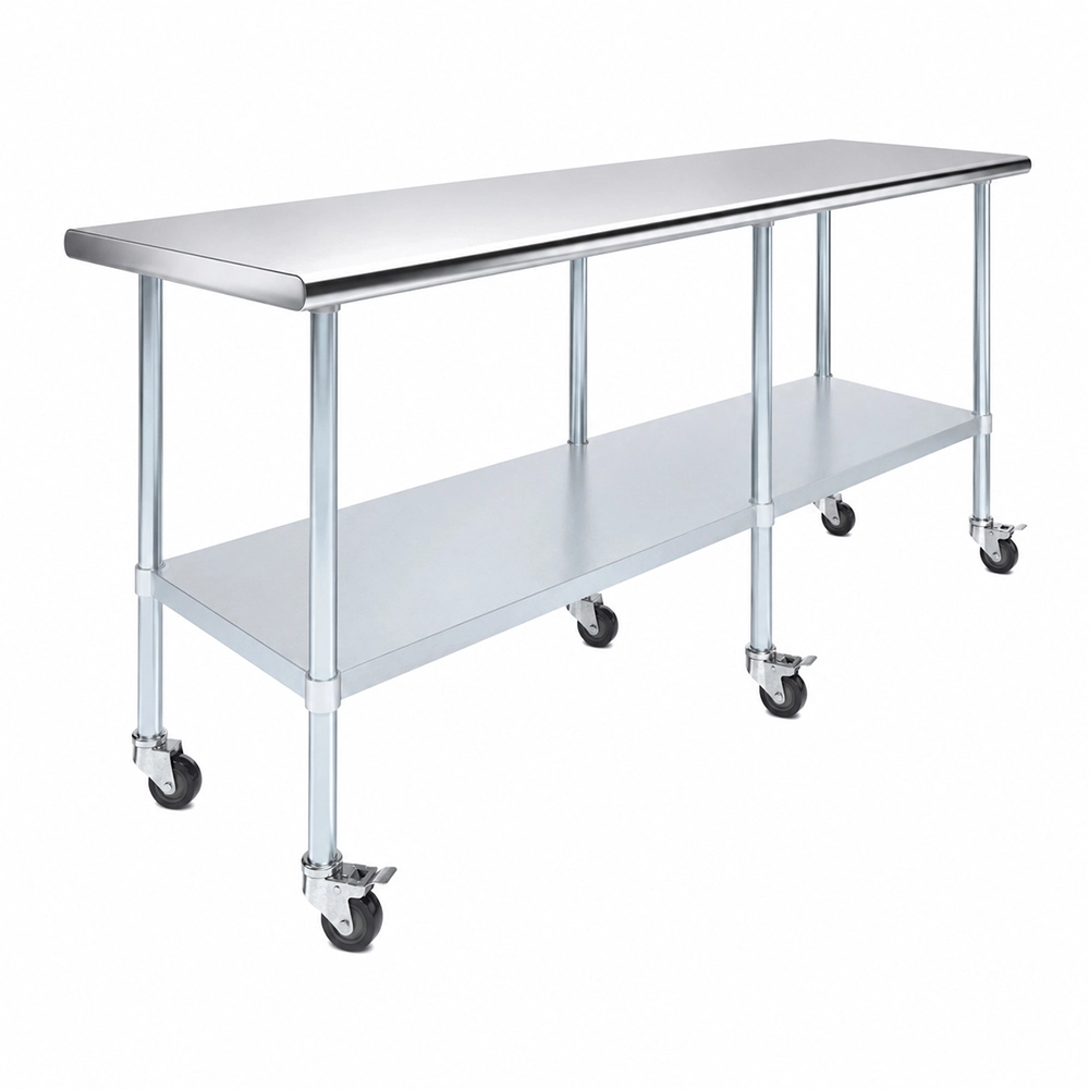 24" X 84" Stainless Steel Work Table With Undershelf & Wheels