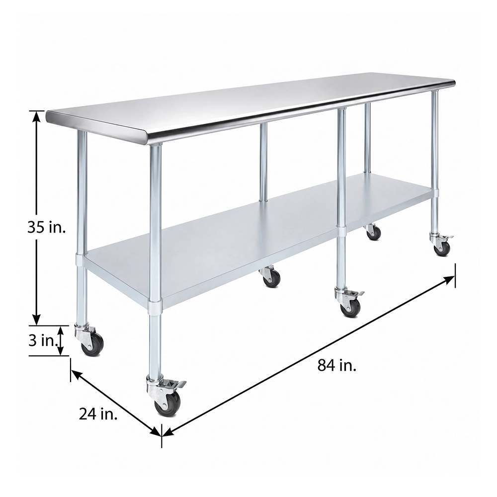 24" X 84" Stainless Steel Work Table With Undershelf & Wheels - Image 3